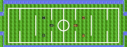 Missile Champions playfield with three cars on each half