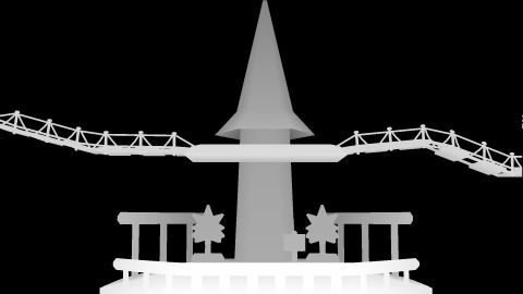 Depth map of scene's front view. Closer elements are brighter than background elements.