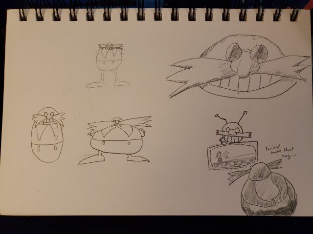 A bunch of sketches of Dr. Robotnik and his perfect villain grin.