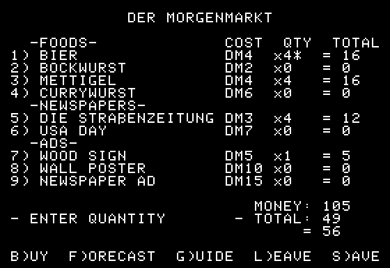 The order screen, 'DER MORGENMARKT'.
